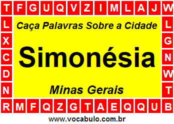 Caça Palavras Sobre a Cidade Simonésia do Estado Minas Gerais