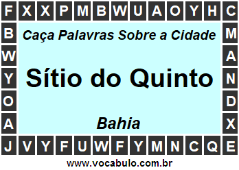 Caça Palavras Sobre a Cidade Baiana Sítio do Quinto