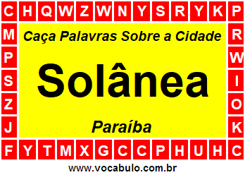 Caça Palavras Sobre a Cidade Solânea do Estado Paraíba