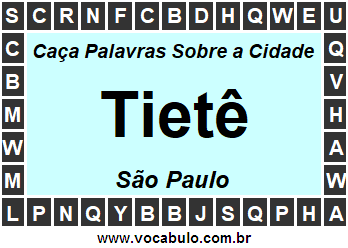 Caça Palavras Sobre a Cidade Paulista Tietê