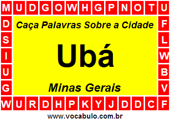 Caça Palavras Sobre a Cidade Ubá do Estado Minas Gerais