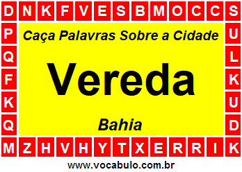 Caça Palavras Sobre a Cidade Vereda do Estado Bahia