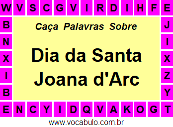 Caça Palavras Dia da Santa Joana d'Arc